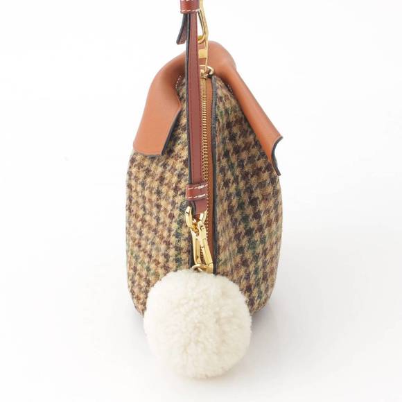 Loewe Bunny Tweed x Leather Check Shoulder Bag Brown - Picture 3 of 10